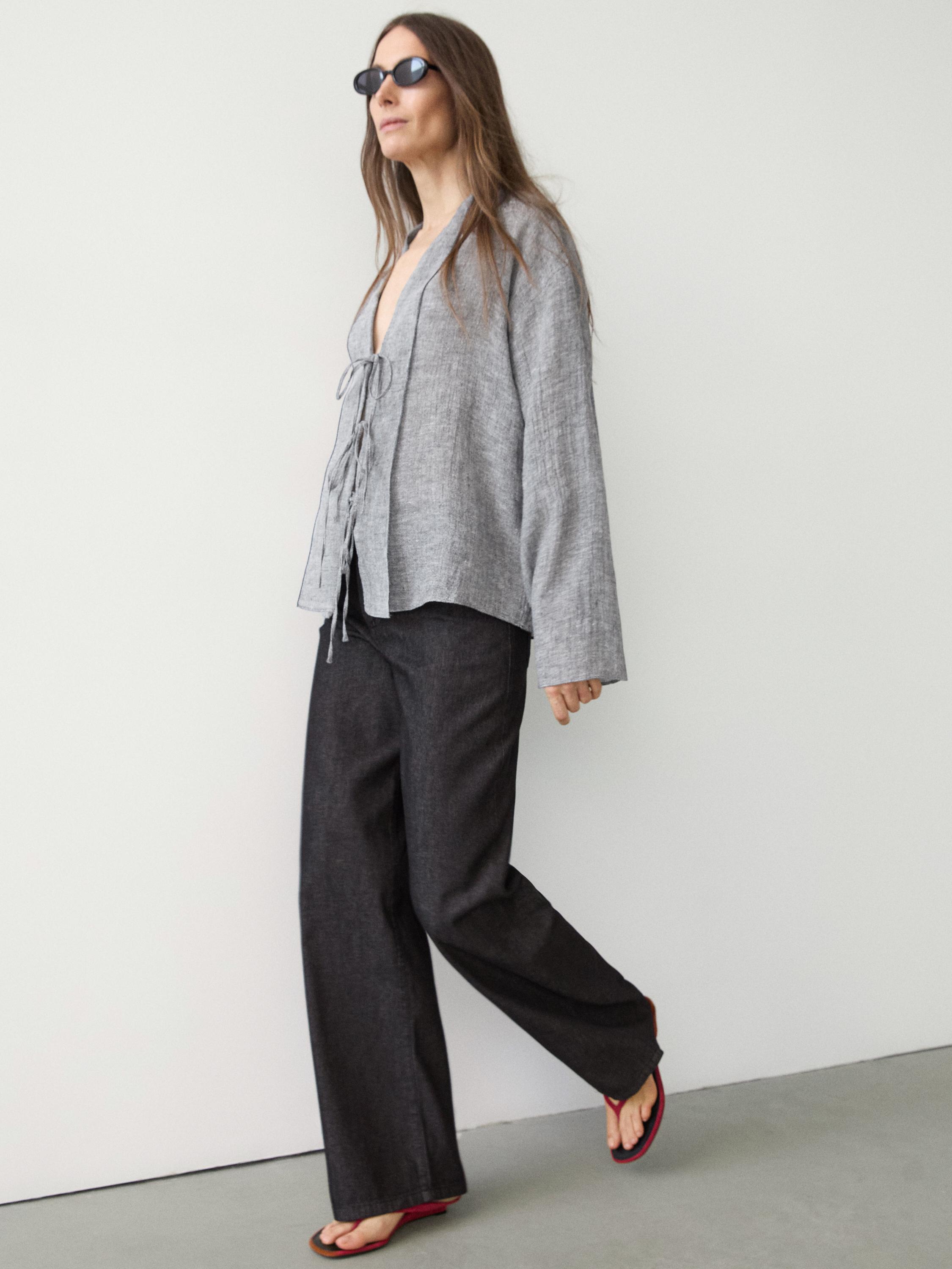 Linen blend blouse with tie details